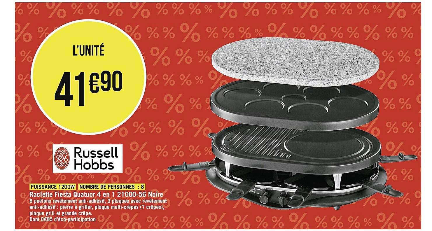 raclette fiesta quatuor 4 en 1 21000-56 noire russell hobbs