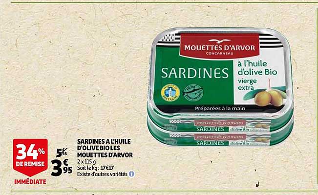 sardines à l'huile d'olive bio les mouettes d'arvor