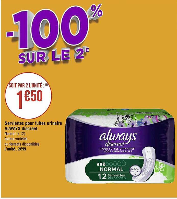 serviettes pour fuites urinaire always discreet