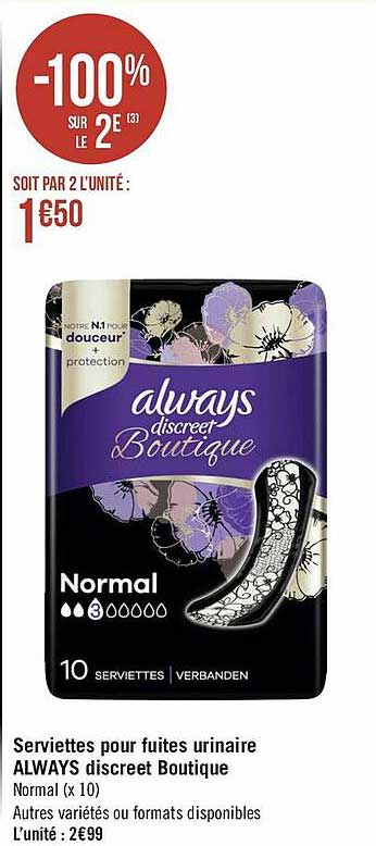 serviettes pour fuites urinaire always discreet boutique