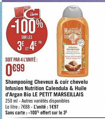 shampooing cheveux & cuir chevelu infusion nutrition calendula & huile d'argan bio le petit marseillais