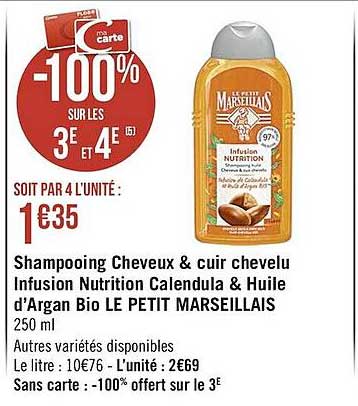 shampooing cheveux & cuir chevelu infusion nutrition calendula & huile d'argan bio le petit marseillais