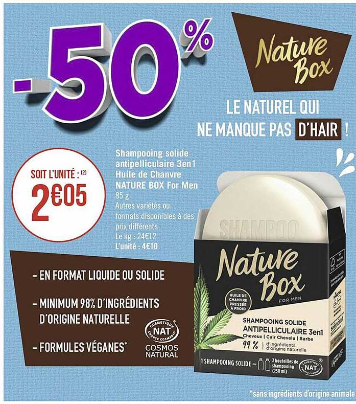 shampooing solide antipelliculaire 3 en 1 huile de chanvre nature box for men
