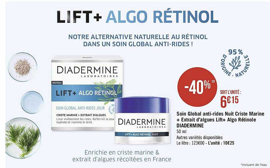 soin global anti-rides nuit criste marine + extrait d'algues lift+ algo rétinole diadermine