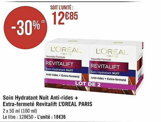 soin hydratant nuit anti-rides + extra-fermeté revitalift l'oréal paris