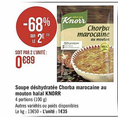 soupe déshydratée chorba marocaine au mouton halal knorr