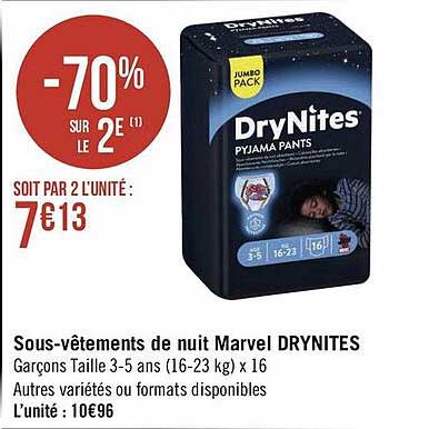 sous-vêtements de nuit marvel drynites