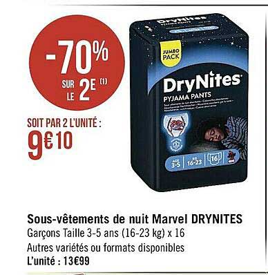 sous-vêtements de nuit marvel drynites