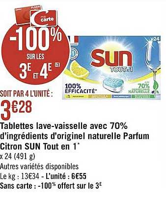 tablettes lave-vaisselle avec 70% d'ingrédients d'originel naturelle parfum citron sun tout en 1
