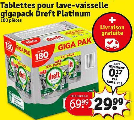 tablettes pour lave-vaisselle gigapack dreft platinum