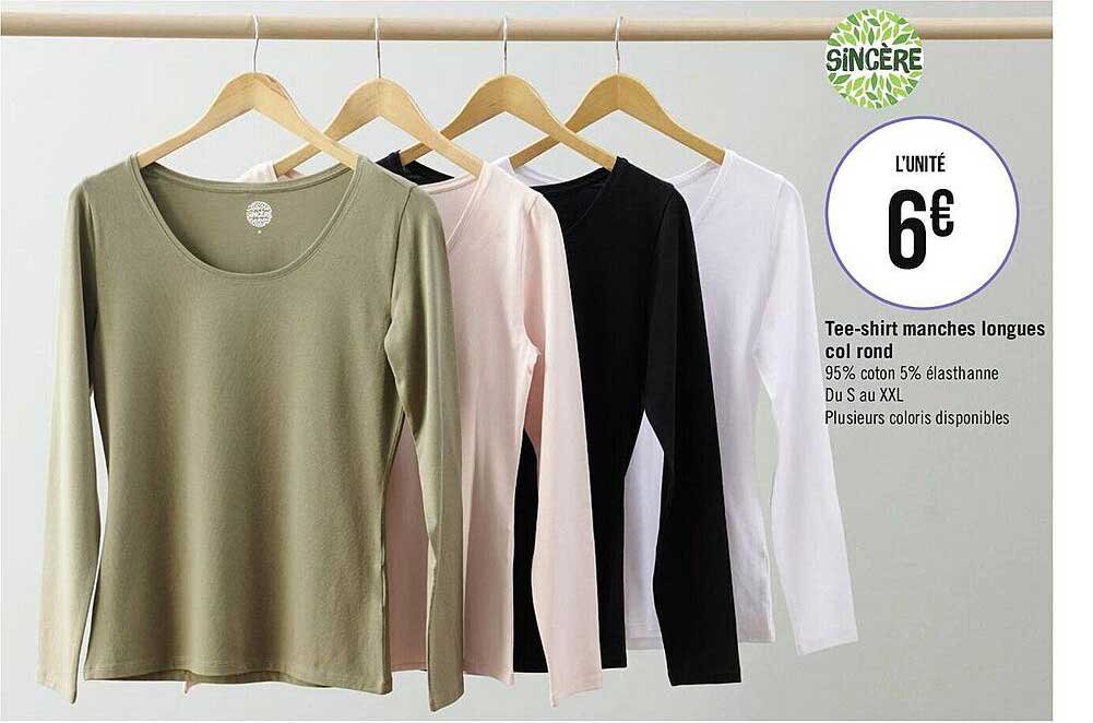 tee-shirt manches longues col rond sincère