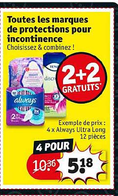 toutes les marques de protections pour incontinence 2+2 gratuits