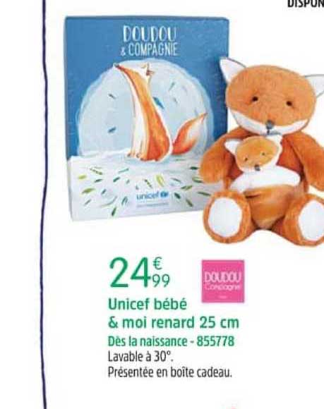 unicef bébé & moi renard 25 cm doudou