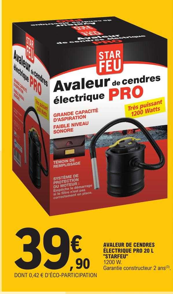 avaleur de cendres électrique pro 20l "starfeu"