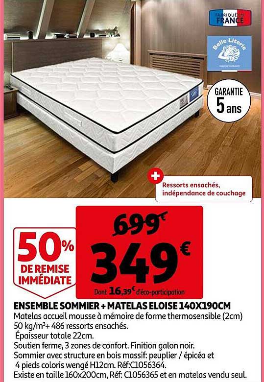 ensemble sommier + matelas eloise 140x190 cm