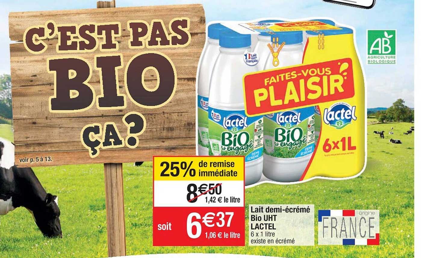 lait demi-écrémé bio uht lactel
