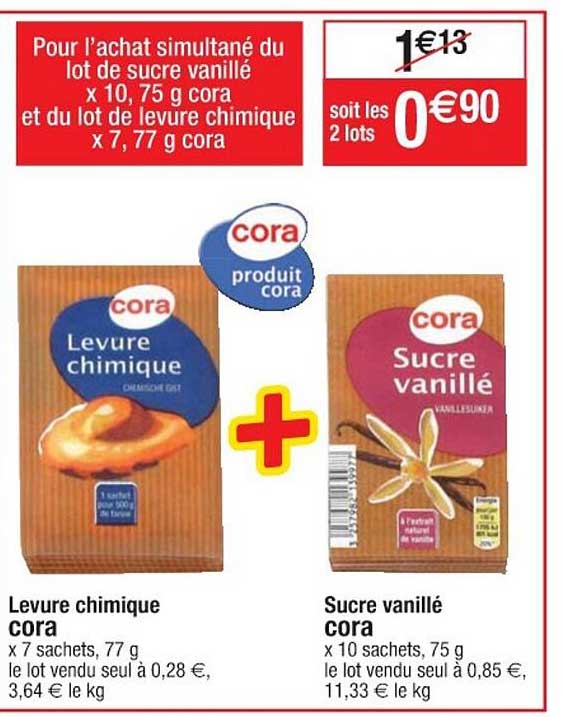 levure chimique cora, sucre vanillé cora