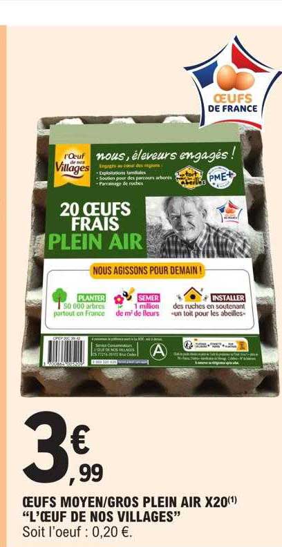 œufs moyen-gros plein air x20 "l'œuf de nos villages"
