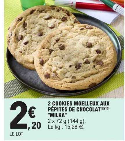 2 Cookies Moelleux Aux Pépites De Chocolat "milka"
