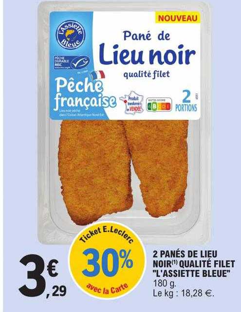 2 panés de lieu noir qualité filet "l'assiette bleue"