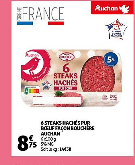 6 steaks hachés pur bœuf façon bouchère auchan