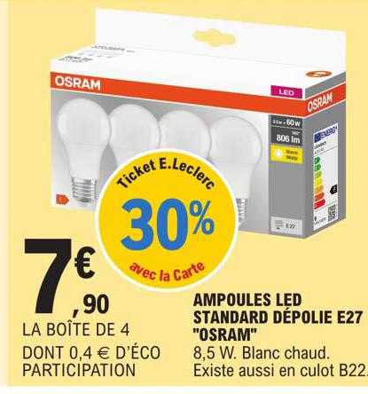 ampoules led standard dépolie e27 "osram"