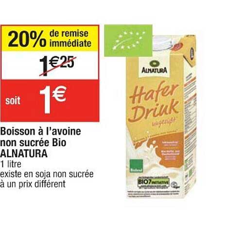 boisson à l'avoine non sucrée bio alnatura