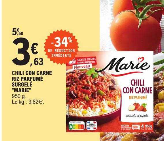 chili con carne riz parfumé surgelé "marie"