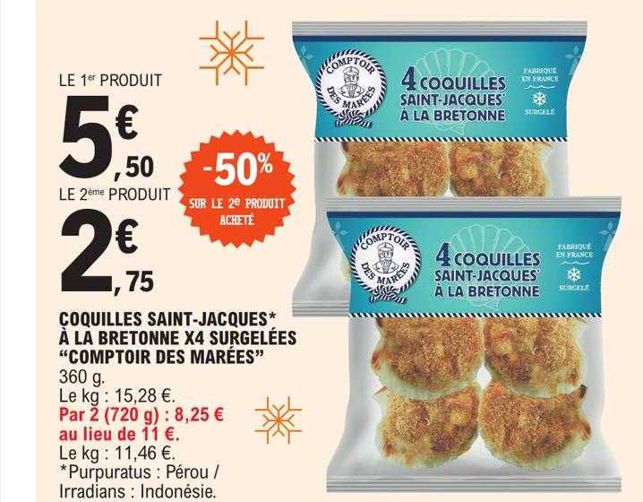 coquilles saint-jacques à la bretonne x4 surgelées "comptoir des marées"