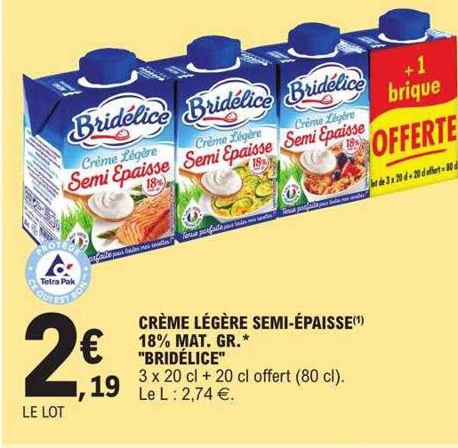 crème légère semi-épaisse 18% mat.gr. "bridélice"