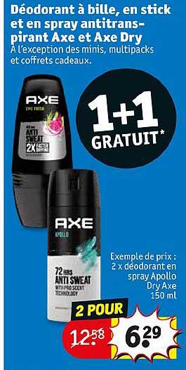 déodorant à bille, en stick et en spray antitranspirant axe et axe dry
