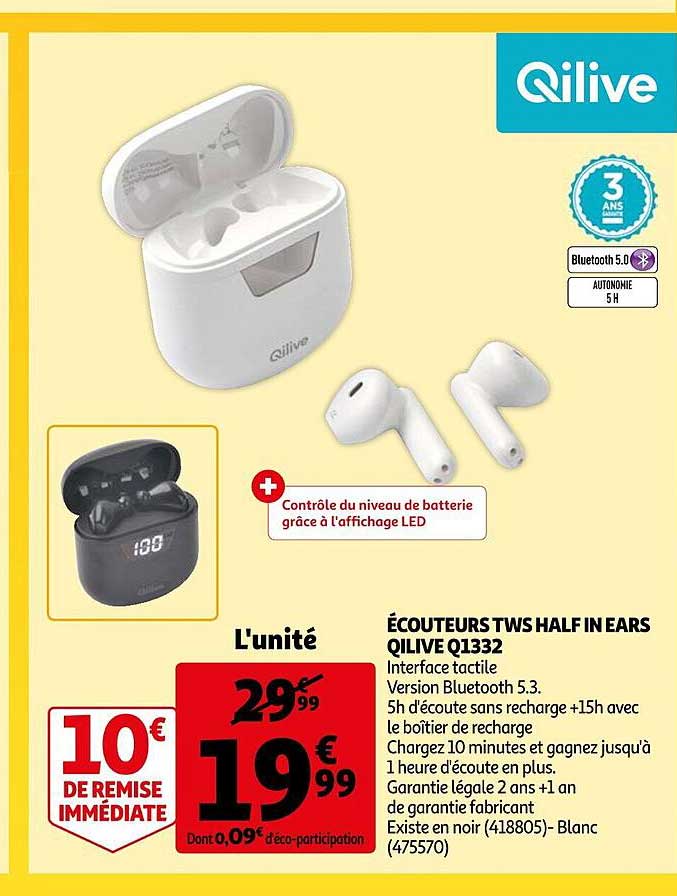 écouteurs tws half in ears qilive q1332