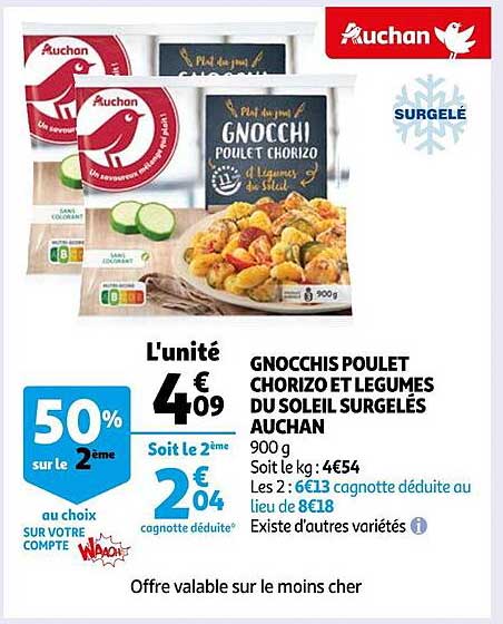 Gnocchis Poulet Chorizo Et Légumes Du Soleil Surgelés Auchan