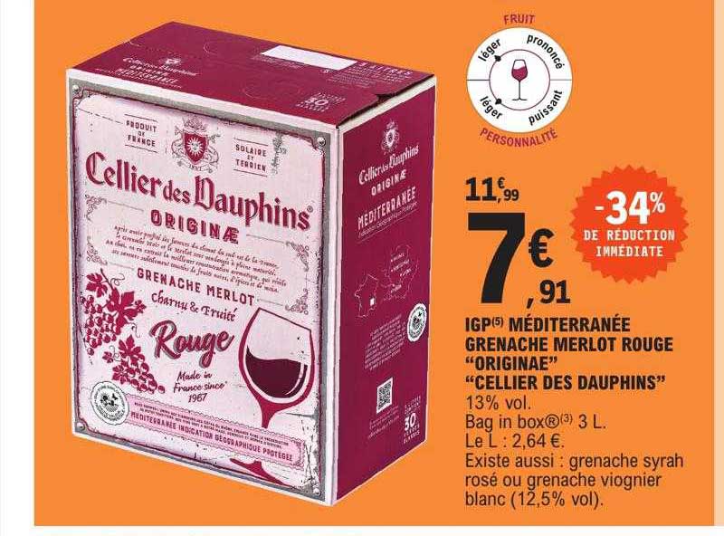 Igp Méditerranée Grenache Merlot Rouge "originae" "cellier Des Dauphins"