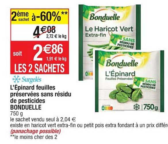 l'épinard feuilles préservées sans résidu de pesticides bonduelle