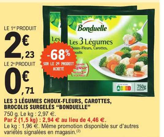 Les 3 Légumes Choux-fleurs, Carottes, Brocolis Surgelés "bonduelle"
