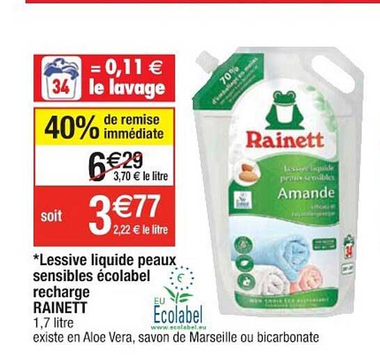 lessive liquide peaux sensibles écolabel recharge rainett
