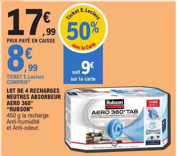 Lot De 4 Recharges Neutres Absorbeur Aero 360° "rubson"