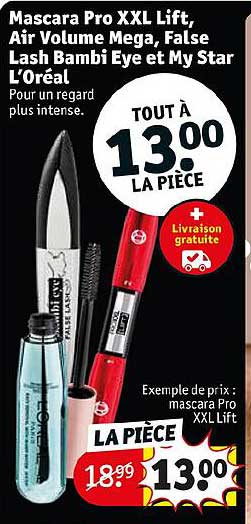 mascara pro xxl lift, air volume méga, false lash bambi eye et my star l'oréal