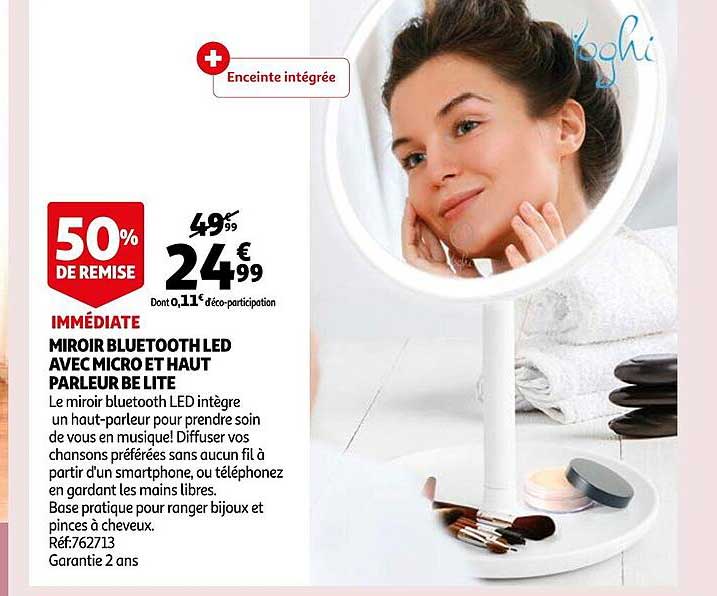 miroir bluetooth led avec micro et haut parleur be lite