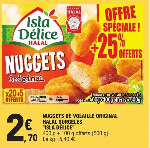Nuggets De Volaille Original  Halal Surgelés "isla Délice"