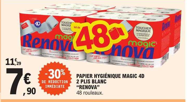 papier hygiénique magic 4d 2 plis blanc "renova"