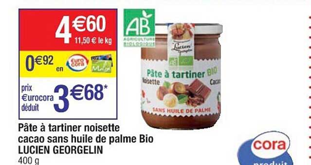pâte à tartiner noisette cacao sans huile de palme bio lucien georgelin