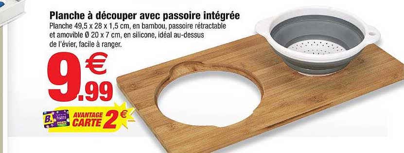 planche à découper avec passoire intégrée