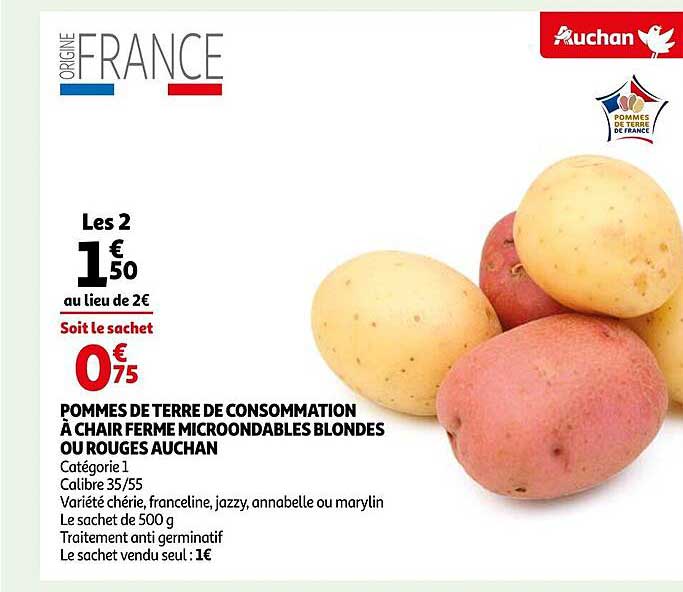 Pommes De Terre De Consommation à Chair Ferme Microondables Blondes Ou Rouges Auchan