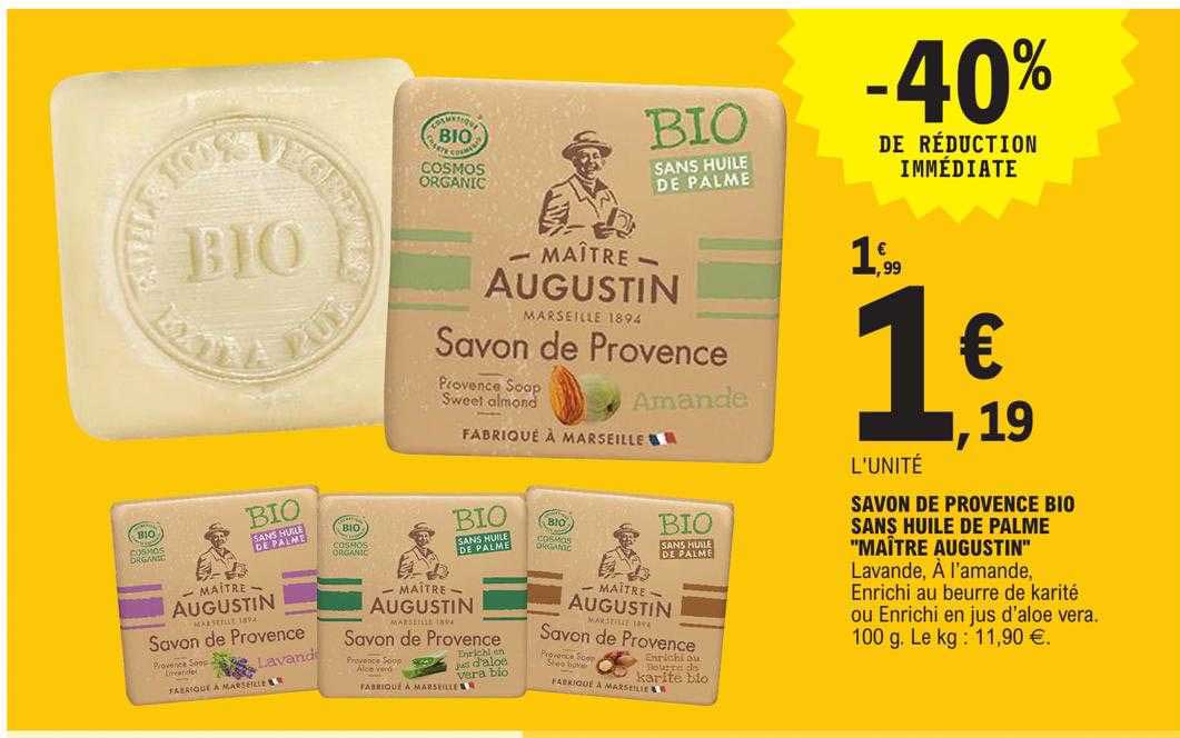 Savon De Provence Bio Sans Huile De Palme "maître Augustin"