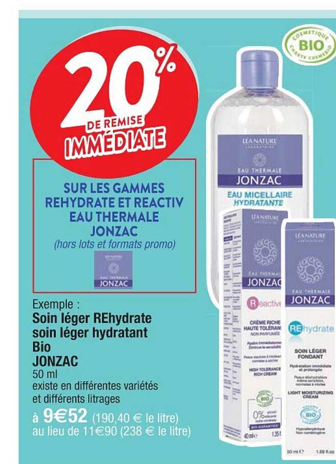 soin léger rehydrate soin léger hydratant bio jonzac