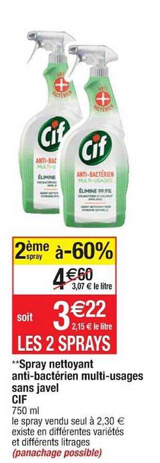 spray nettoyant antibactérien multi-usages sans javel cif