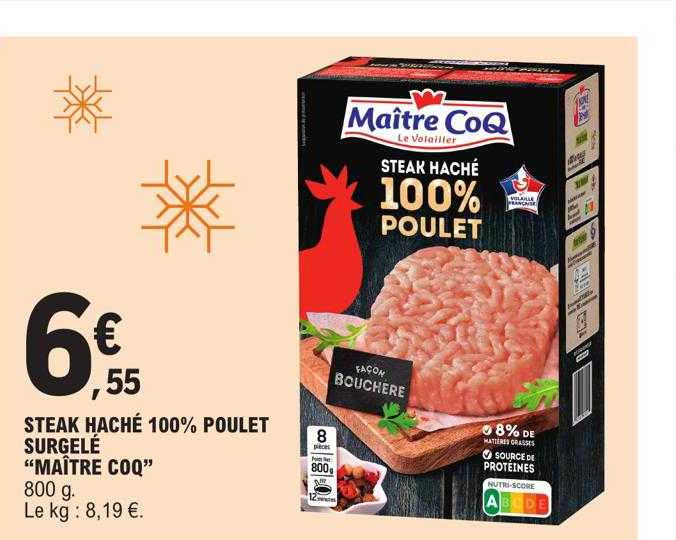 steak haché 100% poulet surgelé "maître coq"