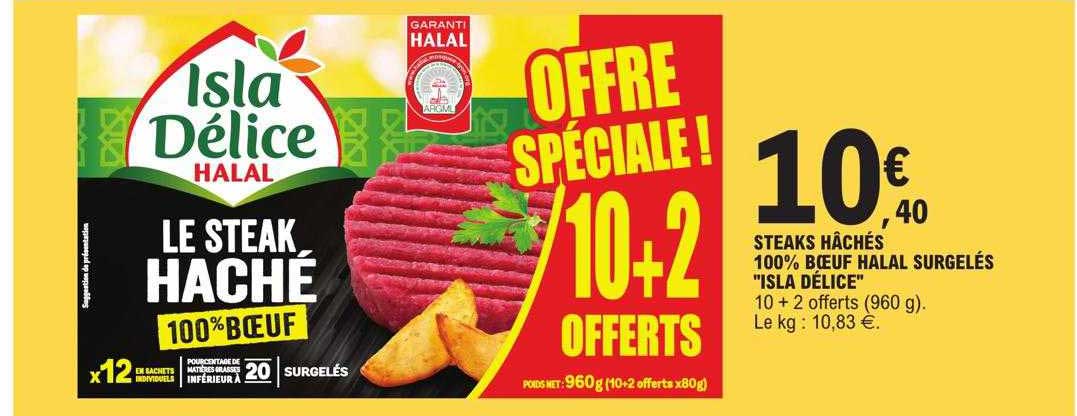 Steaks Hachés 100% Bœuf Halal Surgelés "isla Délice"
